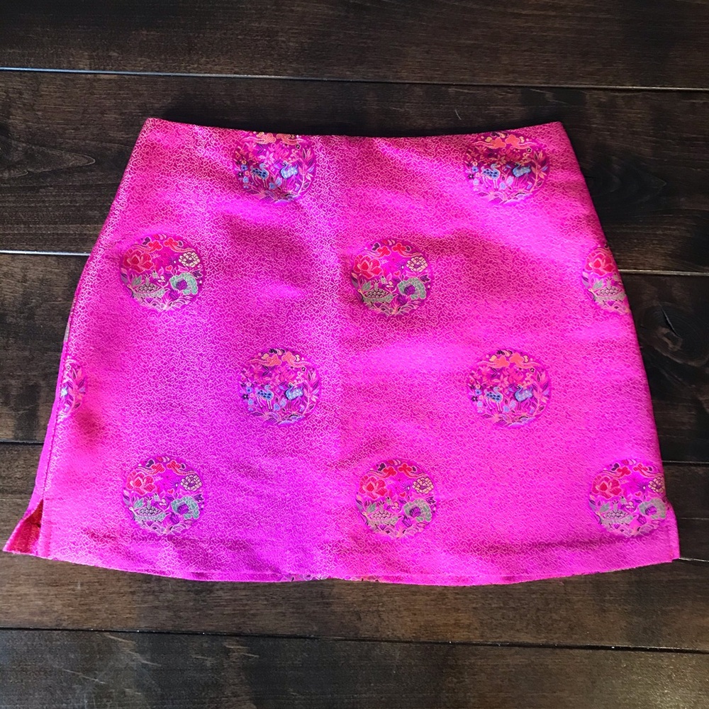 Vintage Hot Pink Mini Skirt with Embroidered Medallions